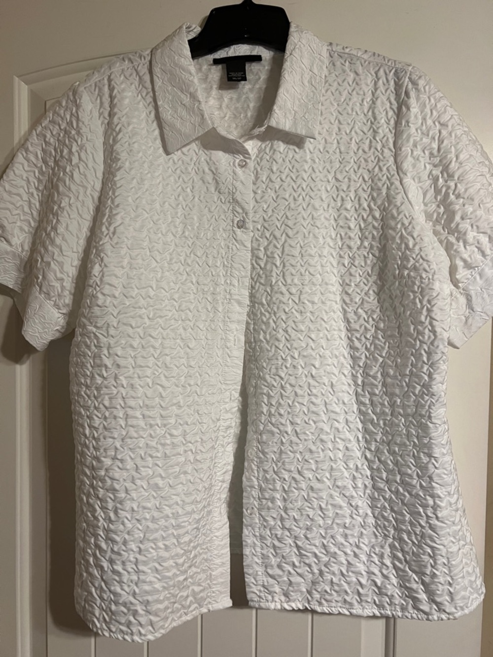 Ashley Stewart White Textured Short-Sleeve Button Front Blouse